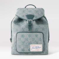 Louis Vuitton LV Unisex Montsouris Backpack Monogram Washed Denim Coated Canvas Cowhide Leather