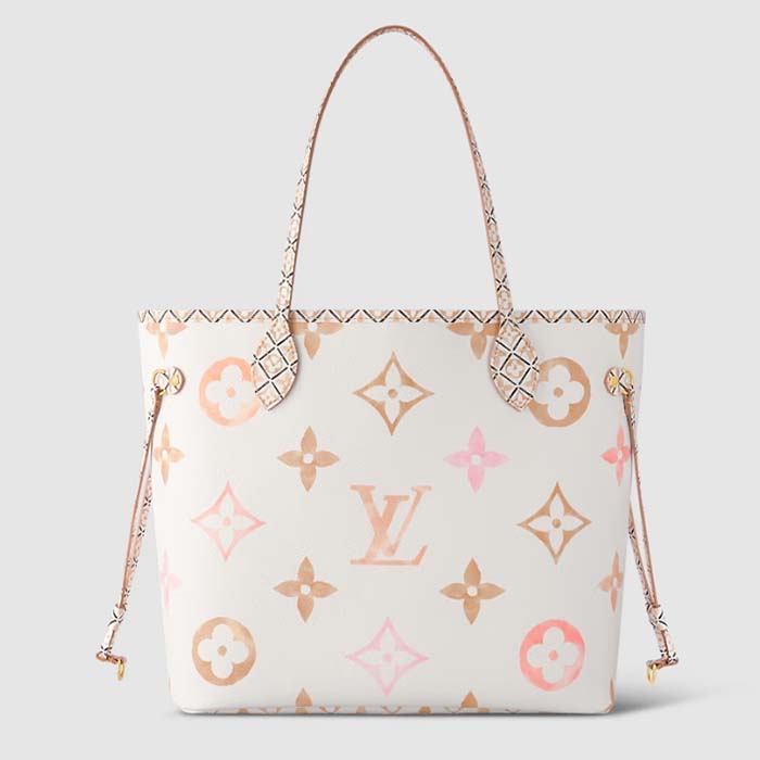 Louis Vuitton LV Unisex Neverfull MM Beige Monogram Coated Canvas Textile Lining