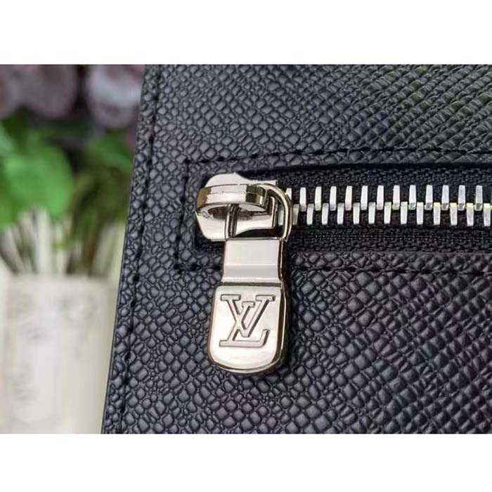 Louis Vuitton LV Unisex Pochette 24H Black Taiga Cowhide Leather Zip Closure (1)