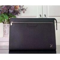 Louis Vuitton LV Unisex Pochette 24H Black Taiga Cowhide Leather Zip Closure (8)