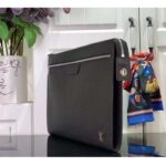 Louis Vuitton LV Unisex Pochette 24H Black Taiga Cowhide Leather Zip Closure – Image 4