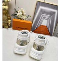 Louis Vuitton LV Unisex Run 55 Sneaker Beige Monogram Denim Lifted Rubber Outsole (4)