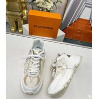 Louis Vuitton LV Unisex Run 55 Sneaker Beige Monogram Denim Lifted Rubber Outsole (4)