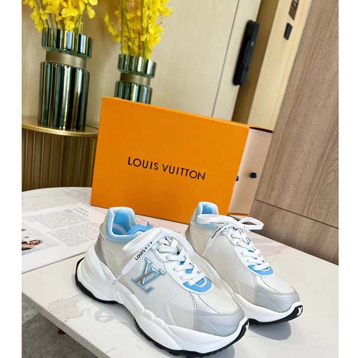 Louis Vuitton LV Unisex Run 55 Sneaker Denim Blue Mix Materials Lifted Rubber Outsole (10)