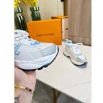 Louis Vuitton LV Unisex Run 55 Sneaker Denim Blue Mix Materials Lifted Rubber Outsole – Image 8