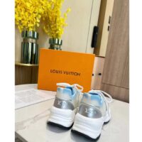 Louis Vuitton LV Unisex Run 55 Sneaker Denim Blue Mix Materials Lifted Rubber Outsole (6)