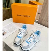 Louis Vuitton LV Unisex Run 55 Sneaker Denim Blue Mix Materials Lifted Rubber Outsole (6)