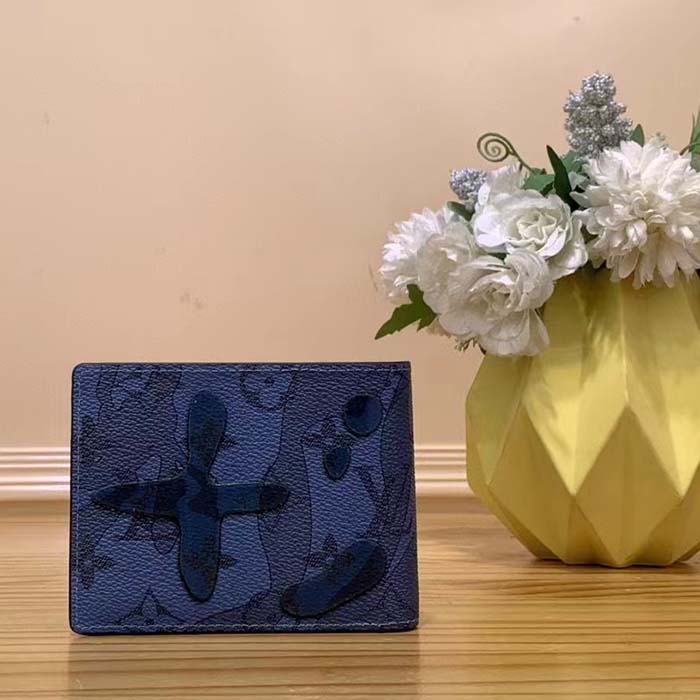 Louis Vuitton LV Unisex Slender Wallet Abyss Blue Monogram Aquagarden Coated Canvas (9)