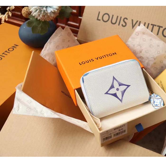 Louis Vuitton LV Unisex Zippy Coin Purse Blue Monogram Coated Canvas Zip Closure (1)