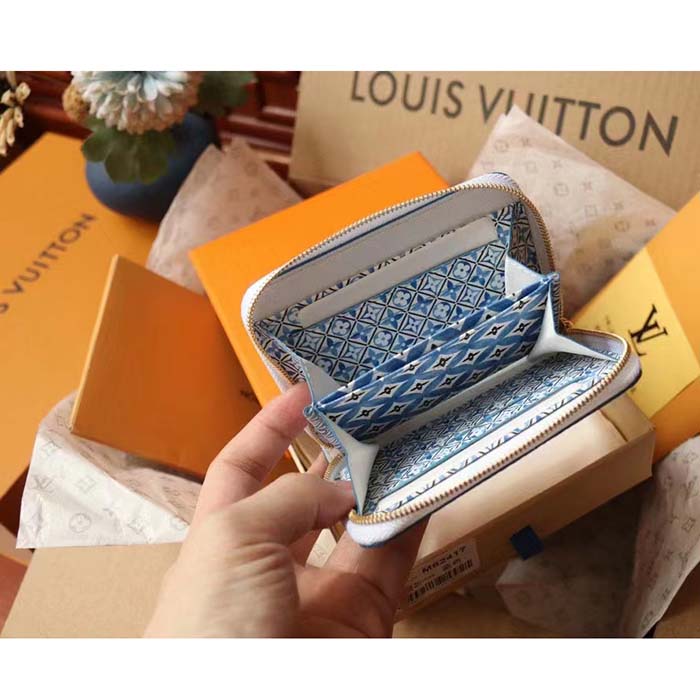 Louis Vuitton LV Unisex Zippy Coin Purse Blue Monogram Coated Canvas Zip Closure (10)
