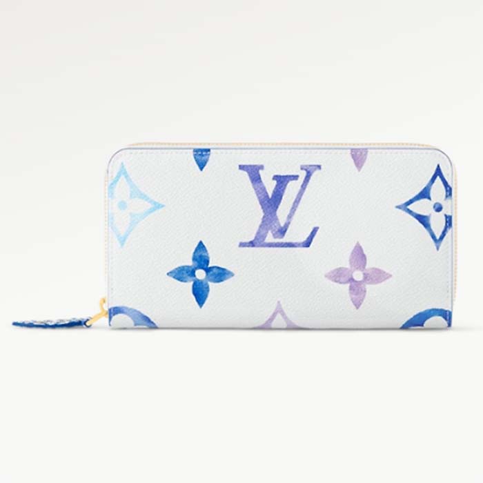 Louis Vuitton LV Unisex Zippy Wallet Blue Monogram Coated Canvas Zip Closure