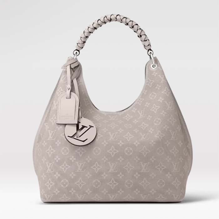 Louis Vuitton LV Women Carmel Hobo Bag Gris Souris Gray Mahina Perforated Calfskin Leather