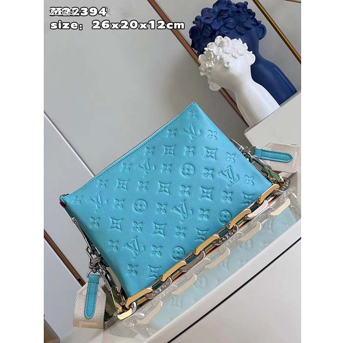 Louis Vuitton LV Women Coussin PM Handbag Azure Blue Lambskin Calfskin (1)