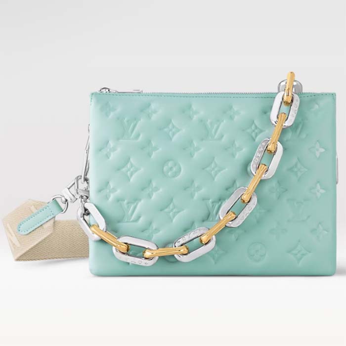 Louis Vuitton LV Women Coussin PM Handbag Azure Blue Lambskin Calfskin