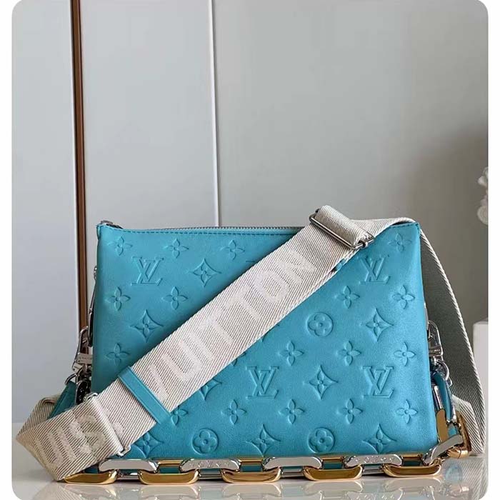 Louis Vuitton LV Women Coussin PM Handbag Azure Blue Lambskin Calfskin (7)