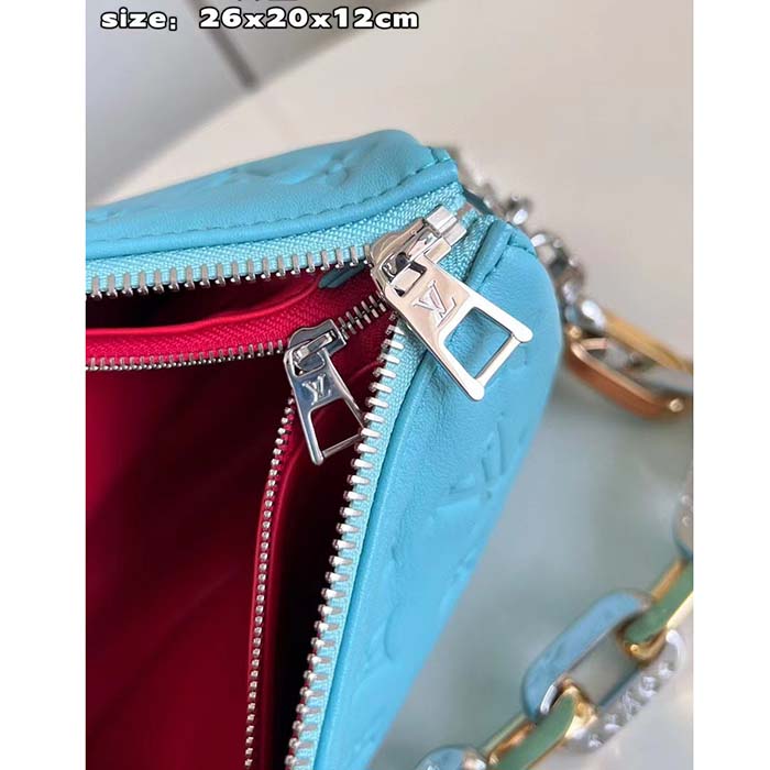 Louis Vuitton LV Women Coussin PM Handbag Azure Blue Lambskin Calfskin (8)