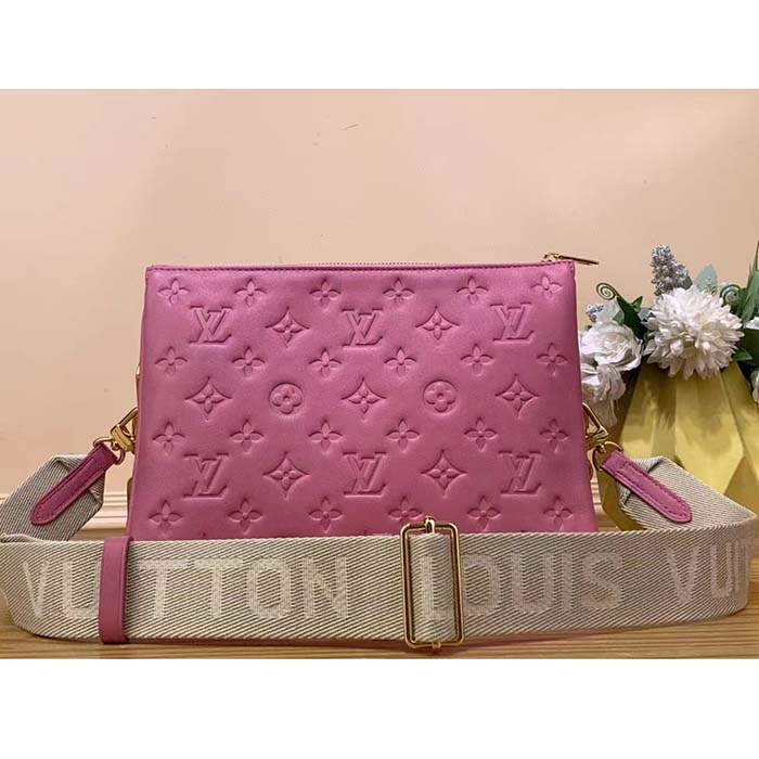 Louis Vuitton LV Women Coussin PM Handbag Rose Bonbon Pink Lambskin Zip Closure (3)