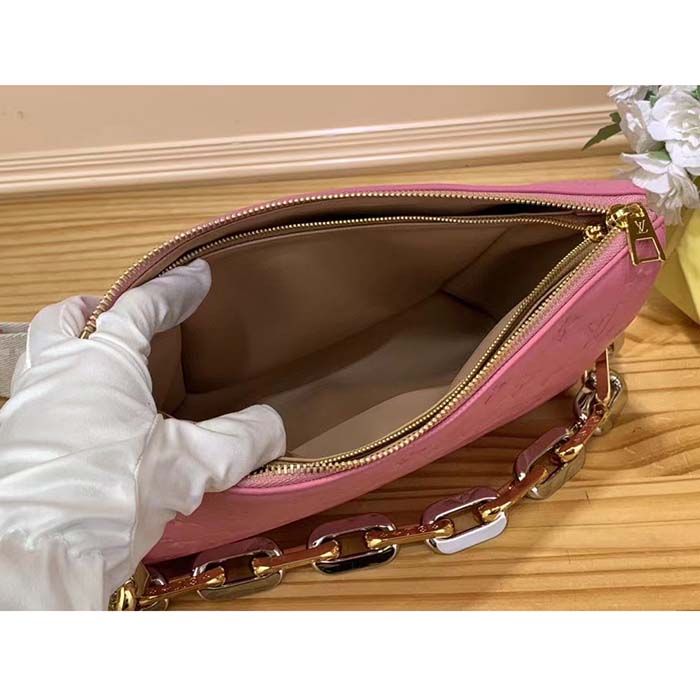 Louis Vuitton LV Women Coussin PM Handbag Rose Bonbon Pink Lambskin Zip Closure (7)