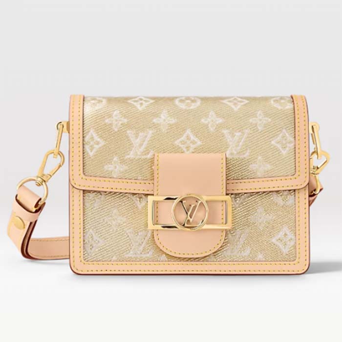 Louis Vuitton LV Women Mini Dauphine Handbag Beige Monoglam Coated Canvas