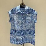 Louis Vuitton LV Men Monogram Tile Short Sleeve Shirt Cotton Blue White Regular Fit – Bild 2