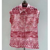 Louis Vuitton LV Women Monogram Tile Short Sleeve Shirt Cotton Red White Regular Fit (12)