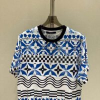 Louis Vuitton LV Women Monogram Tile T-Shirt Cotton Blue White Regular Fit (3)