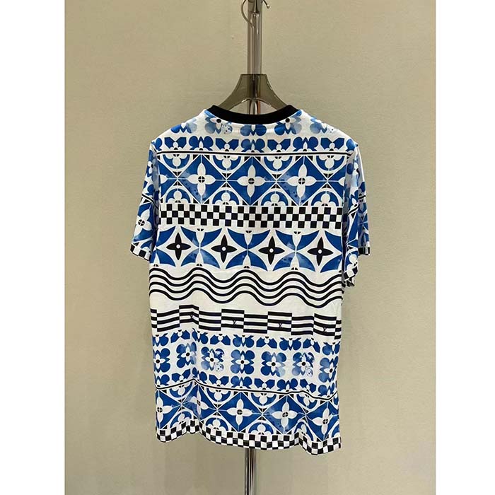 Louis Vuitton LV Women Monogram Tile T-Shirt Cotton Blue White Regular Fit (12)