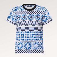 Louis Vuitton LV Women Monogram Tile T-Shirt Cotton Blue White Regular Fit (3)