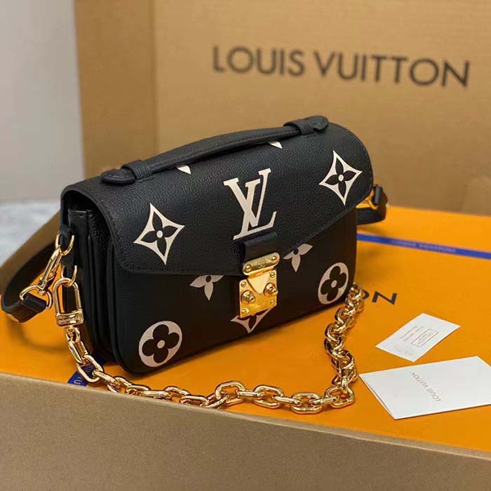 Louis Vuitton LV Women Pochette Métis East West Bag Black Beige Grained Cowhide Leather (1)