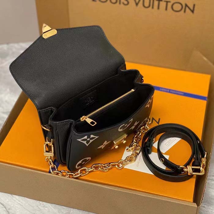 Louis Vuitton LV Women Pochette Métis East West Bag Black Beige Grained Cowhide Leather (11)