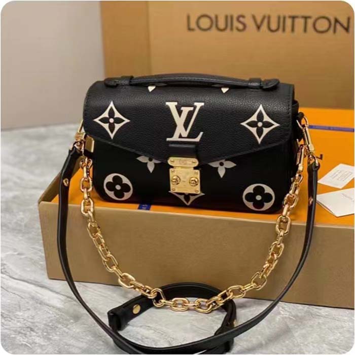 Louis Vuitton LV Women Pochette Métis East West Bag Black Beige Grained Cowhide Leather (12)