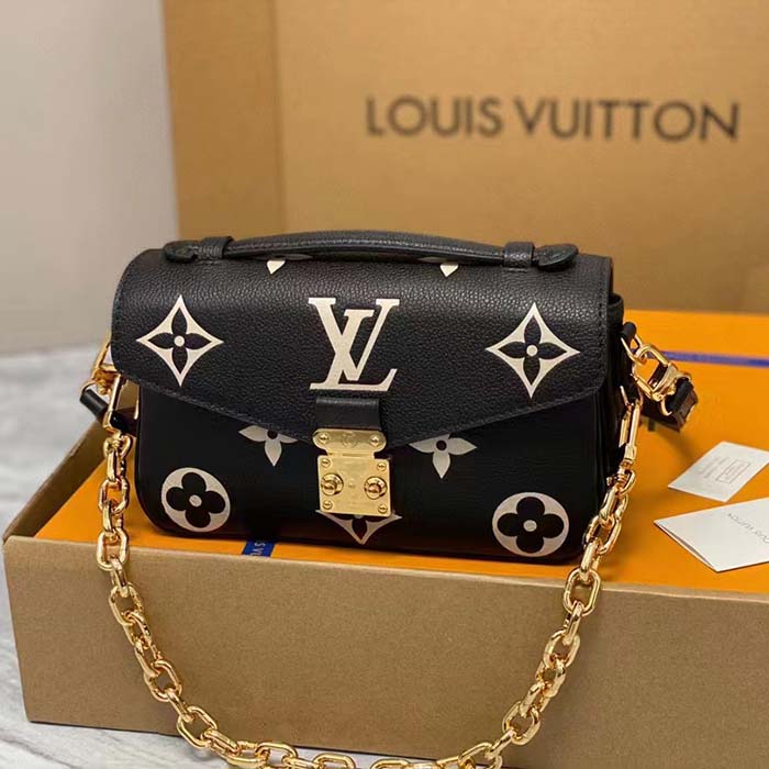 Louis Vuitton LV Women Pochette Métis East West Bag Black Beige Grained Cowhide Leather (2)
