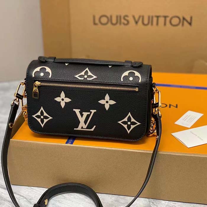 Louis Vuitton LV Women Pochette Métis East West Bag Black Beige Grained Cowhide Leather (3)