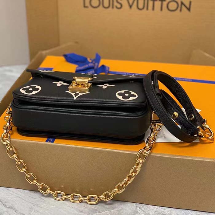 Louis Vuitton LV Women Pochette Métis East West Bag Black Beige Grained Cowhide Leather (4)