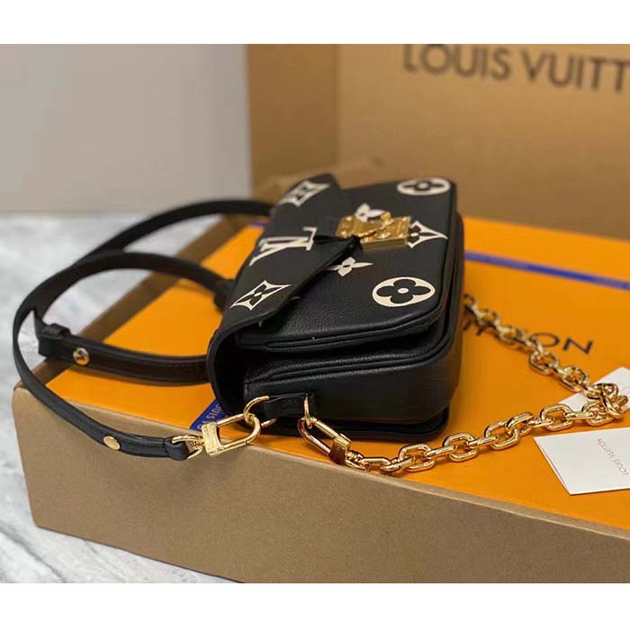 Louis Vuitton LV Women Pochette Métis East West Bag Black Beige Grained Cowhide Leather (5)