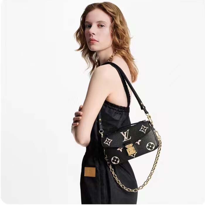 Louis Vuitton LV Women Pochette Métis East West Bag Black Beige Grained Cowhide Leather (7)