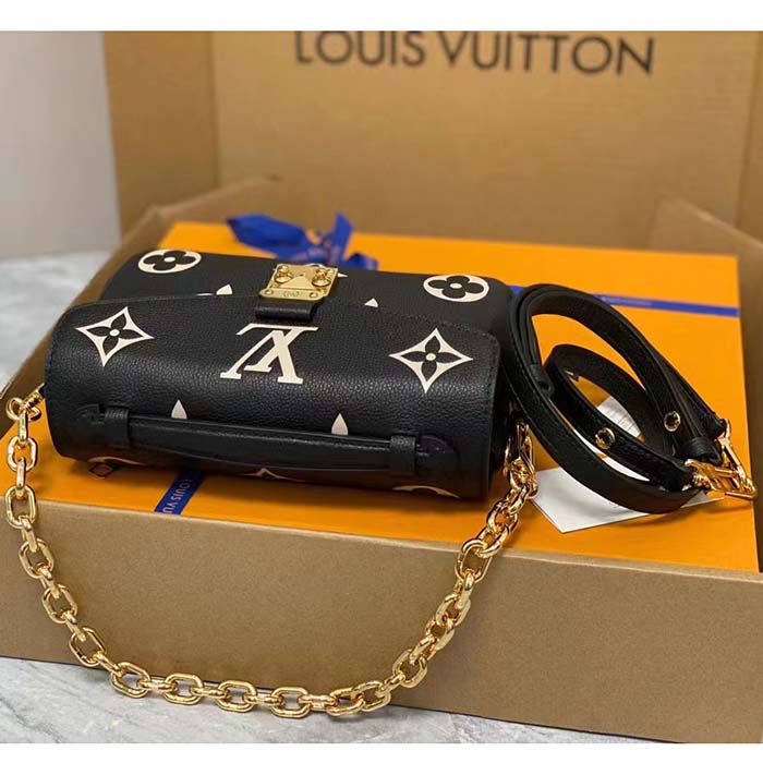 Louis Vuitton LV Women Pochette Métis East West Bag Black Beige Grained Cowhide Leather (8)