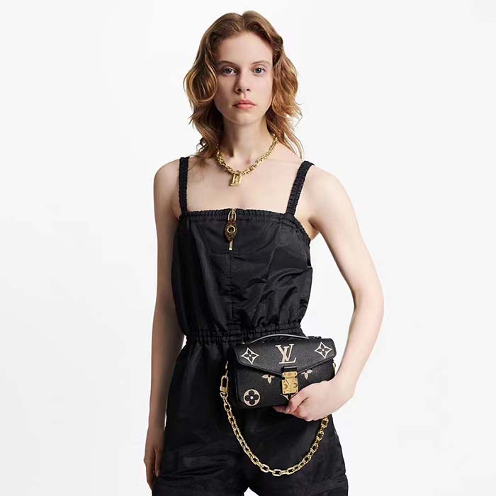 Louis Vuitton LV Women Pochette Métis East West Bag Black Beige Grained Cowhide Leather (9)