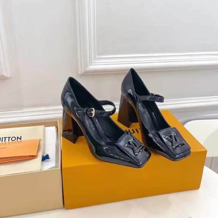 Louis Vuitton LV Women Shake Pump Black Patent Calf Leather Lambskin 8.5 CM Heel (1)