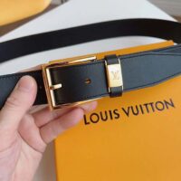 Louis Vuitton Unisex LV City Pin 35MM Belt Black Calf Leather Gold-Color Hardware (1)