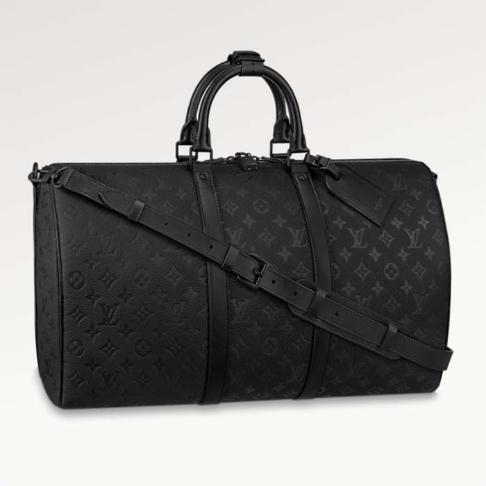 Louis Vuitton Unisex LV Keepall Bandoulière 50 Black Taurillon Monogram Cowhide Leather