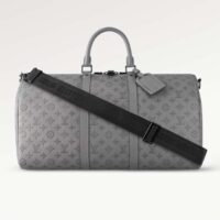 Louis Vuitton Unisex LV Keepall Bandoulière 50 Travel Bag Anthracite Gray Monogram Shadow Calf Leather (4)