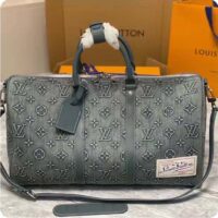 Louis Vuitton Unisex LV Keepall Bandoulière 50 Travel Bag Monogram Washed Denim Coated Canvas (11)