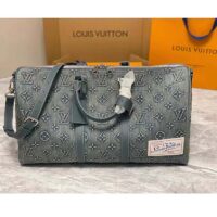 Louis Vuitton Unisex LV Keepall Bandoulière 50 Travel Bag Monogram Washed Denim Coated Canvas (11)