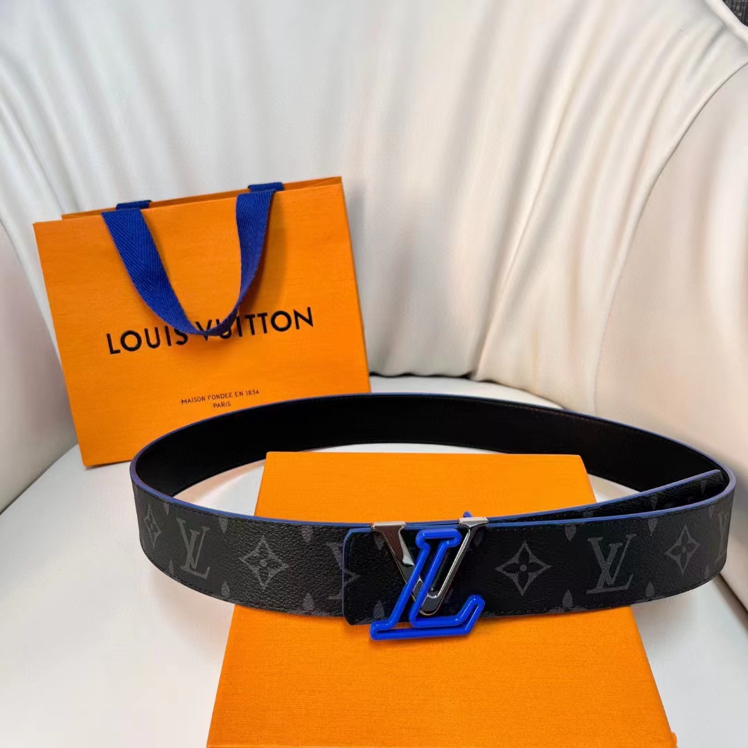 Louis Vuitton Unisex LV Line 40mm Reversible Belt Blue Monogram Eclipse Noir Coated Canvas (2)