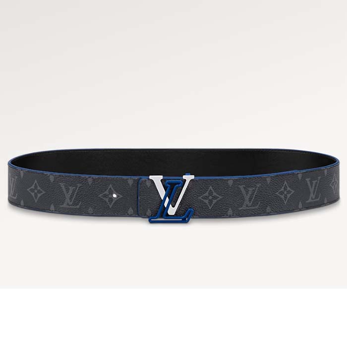 Louis Vuitton Unisex LV Line 40mm Reversible Belt Blue Monogram Eclipse Noir Coated Canvas