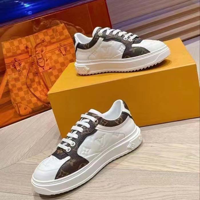 Louis Vuitton Unisex LV Time Out Sneaker White Calf Leather Patent Monogram Canvas (5)