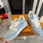 Louis Vuitton Unisex LV Trainer Sneaker Blue Monogram Denim Flowers Rubber LV Initials – Image 5