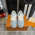 Louis Vuitton Unisex LV Trainer Sneaker Blue Monogram Denim Flowers Rubber LV Initials – Image 4