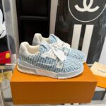 Louis Vuitton Unisex LV Trainer Sneaker Blue Monogram Denim Flowers Rubber LV Initials – Image 2